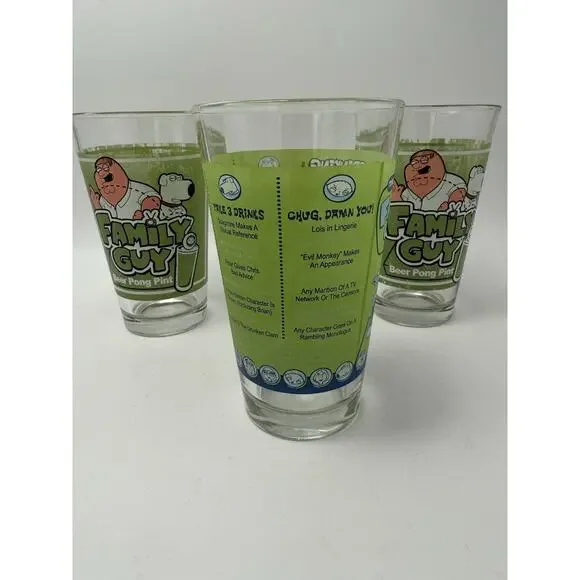 Set Of 3 Family Guy Drinking Pint Glass Game Official 2004 Funny Gift Barware - Picture 4 of 7
